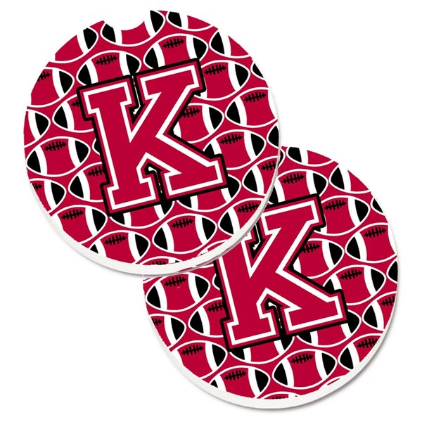 Carolines Treasures Letter K Football Crimson and White Set of 2 Cup Holder Car Coaster CJ1079-KCARC - main